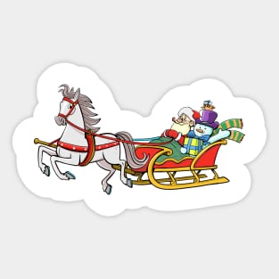 Santa Claus and Snowman in a horse-drawn sleigh Sticker